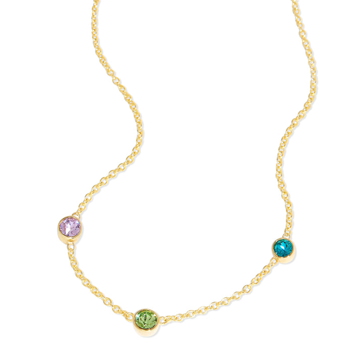 Three Stone Floating Bezel Set Gold Birthstone Necklace