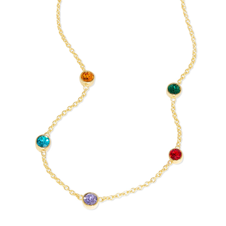 Five Stone Floating Bezel Set Gold Birthstone Necklace