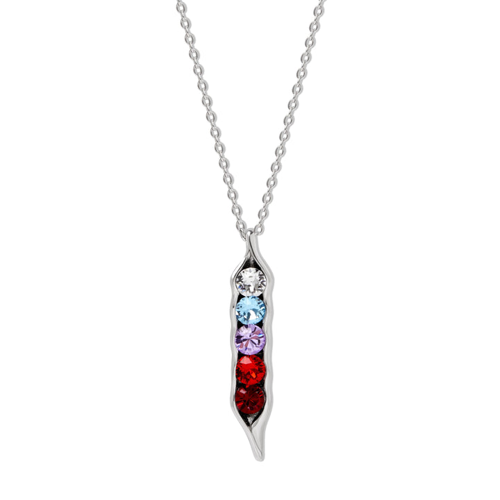 Five Birthstone Peas in a Pod Silver Necklace