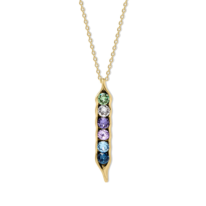 Six Birthstone Peas  in a Pod Gold Necklace