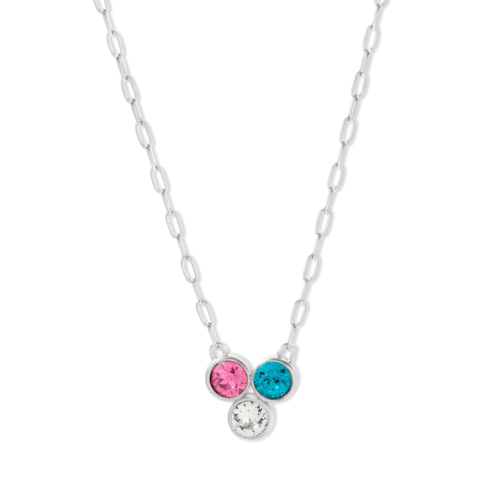 Custom Paperclip Chain Three Stone Flower Bezel Birthstone Necklace