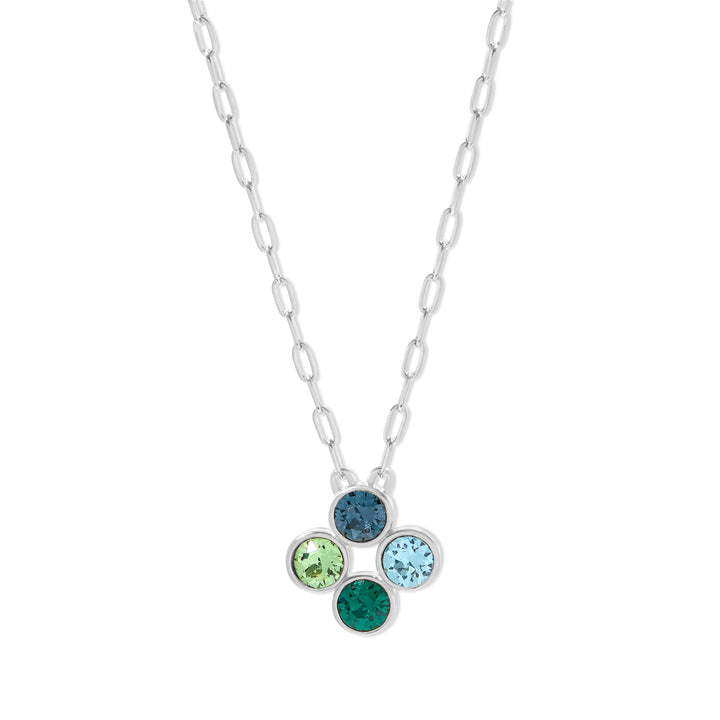 Custom Paperclip Chain Four Stone Flower Bezel Birthstone Necklace