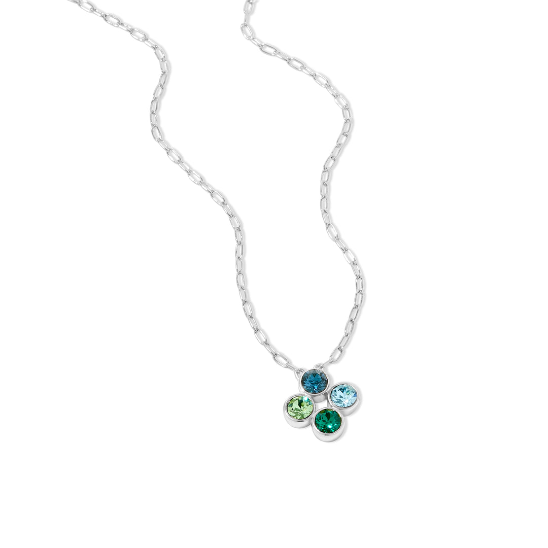 Custom Paperclip Chain Four Stone Flower Bezel Birthstone Necklace