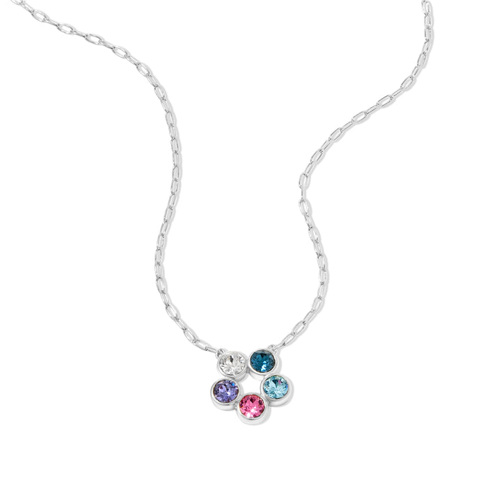 Custom Paperclip Chain Five Stone Flower Bezel Birthstone Necklace