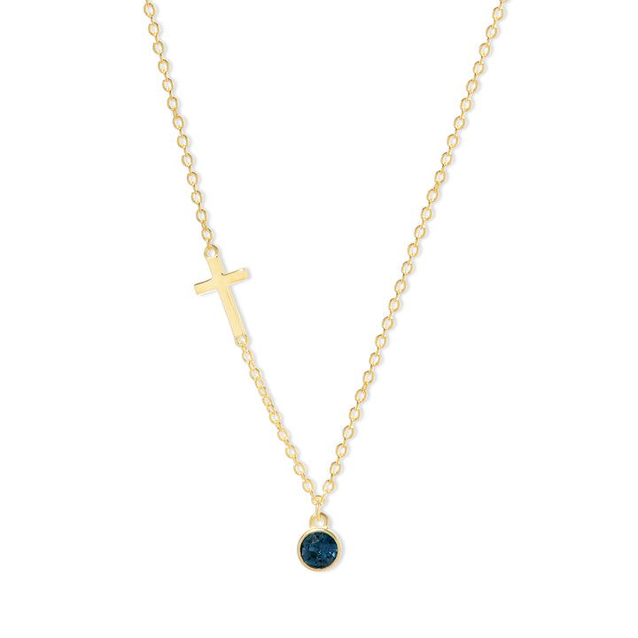 Custom Bezel Set Gold Cross Birthstone Necklace