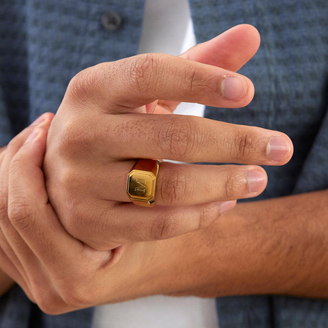 Men's Gold Plated Stainless Steel Square Signet Ring