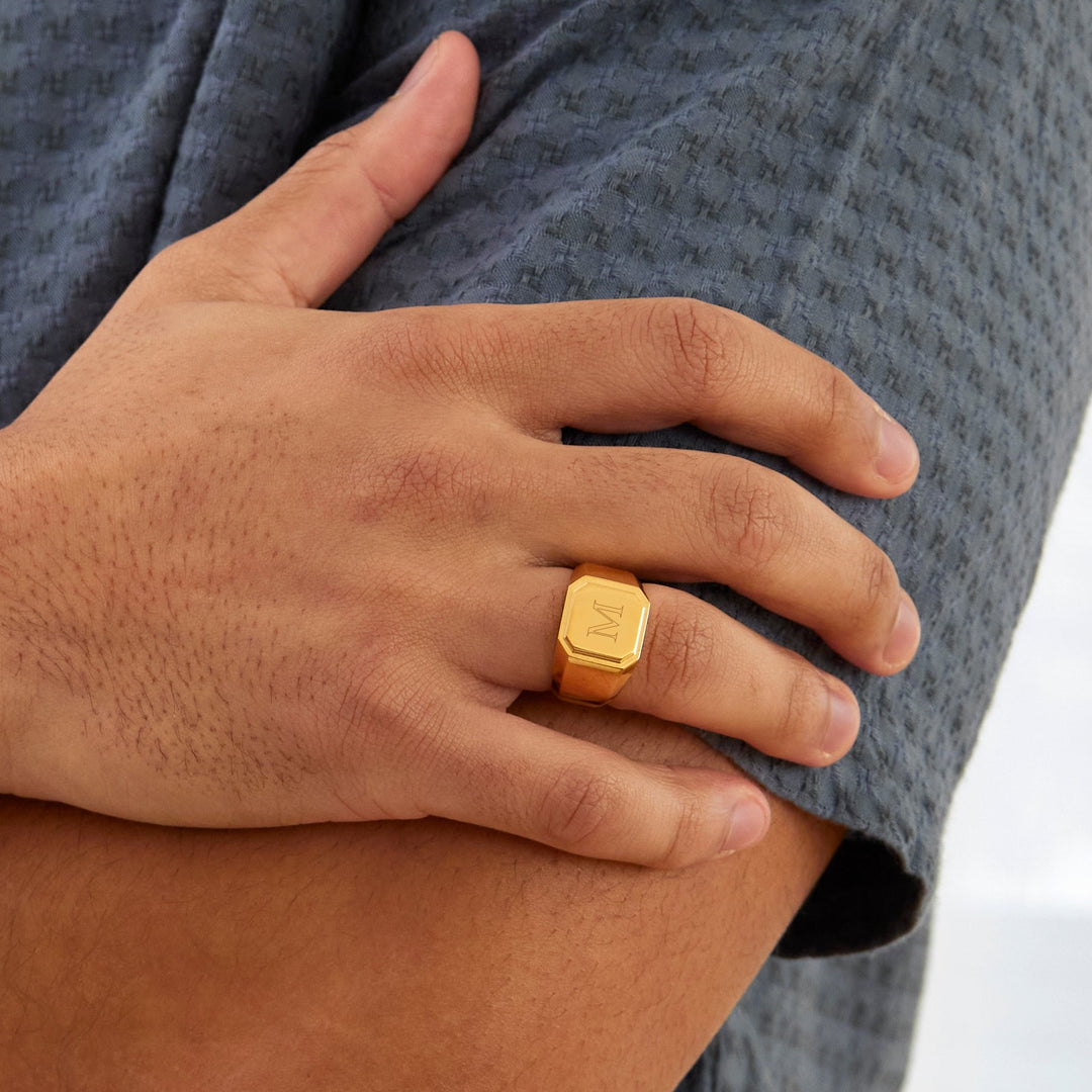 Men's Gold Plated Stainless Steel Square Signet Ring