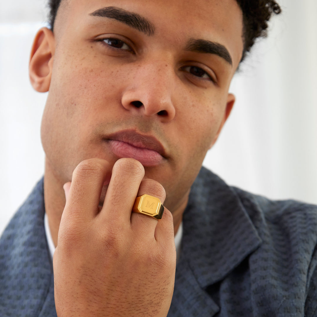 Men's Gold Plated Stainless Steel Square Signet Ring