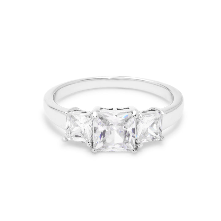 Past Present and Future 3 Stone Princess CZ Anniversary Ring