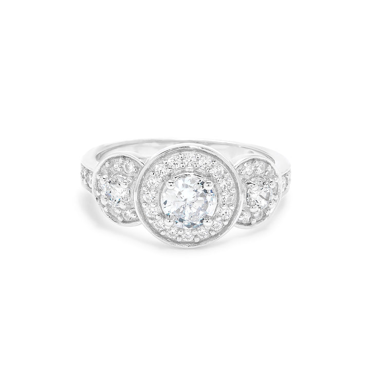 Sterling Silver Three Stone Diamond CZ Engagement Ring