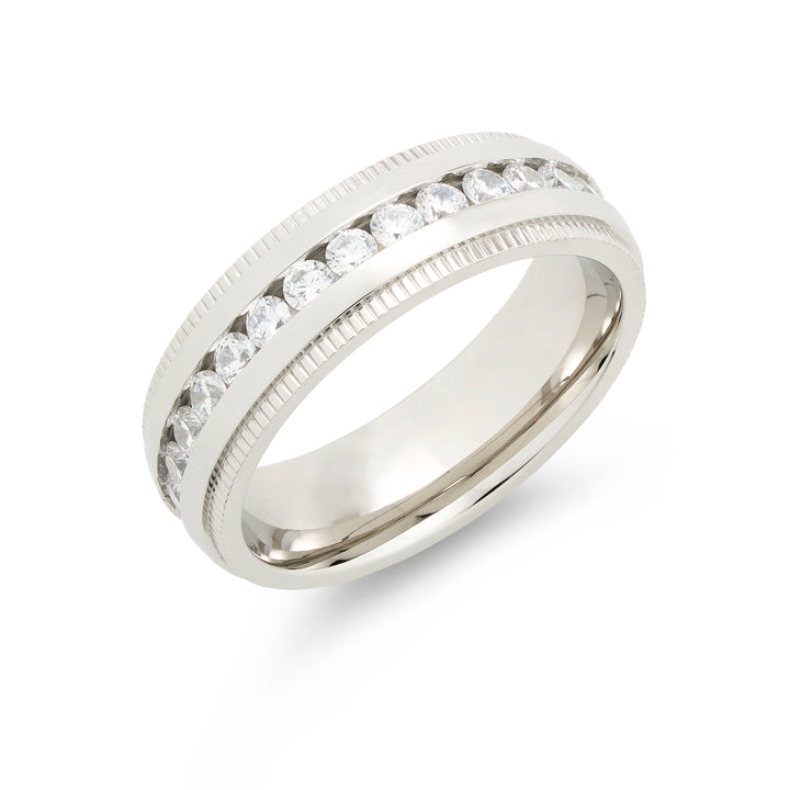 Men's CZ Engravable Eternity Band with Milgrain Edge