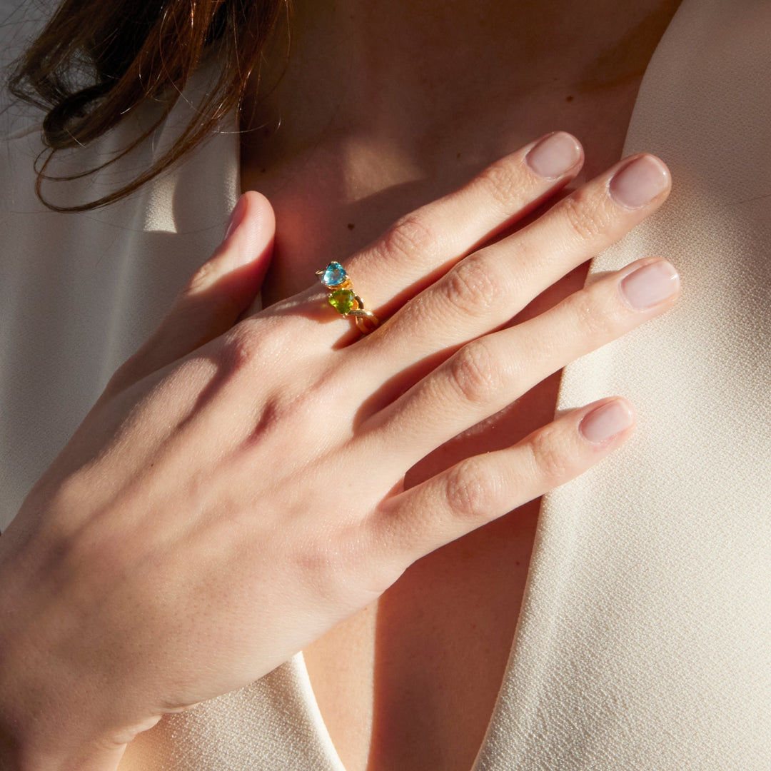 Custom 2 Heart Birthstone Gold Infinity Ring