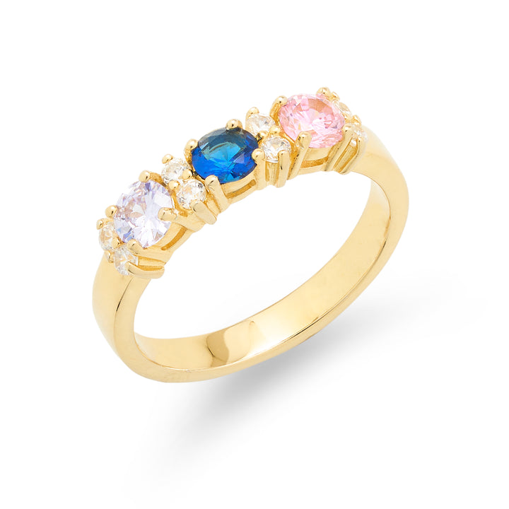 3 Stone Birthstone and CZ Gold Ring