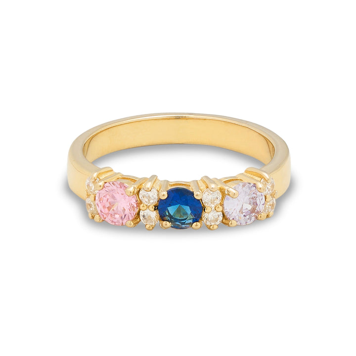 3 Stone Birthstone and CZ Gold Ring