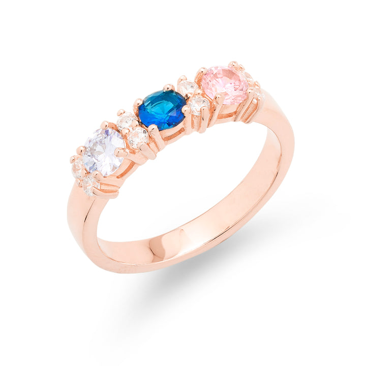 3 Stone Birthstone and CZ Rose Gold Ring