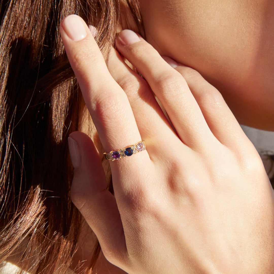 3 Stone Birthstone and CZ Rose Gold Ring