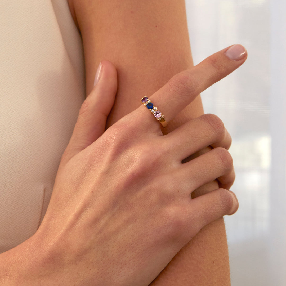 3 Stone Birthstone and CZ Rose Gold Ring