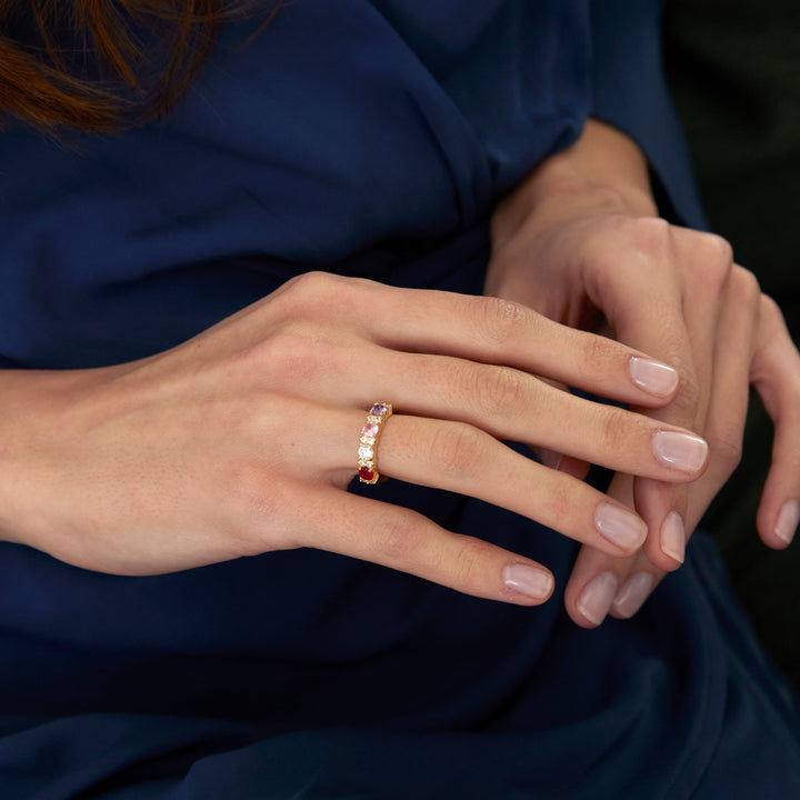 Custom 4 Stone Birthstone CZ Rose Gold Eternity Ring