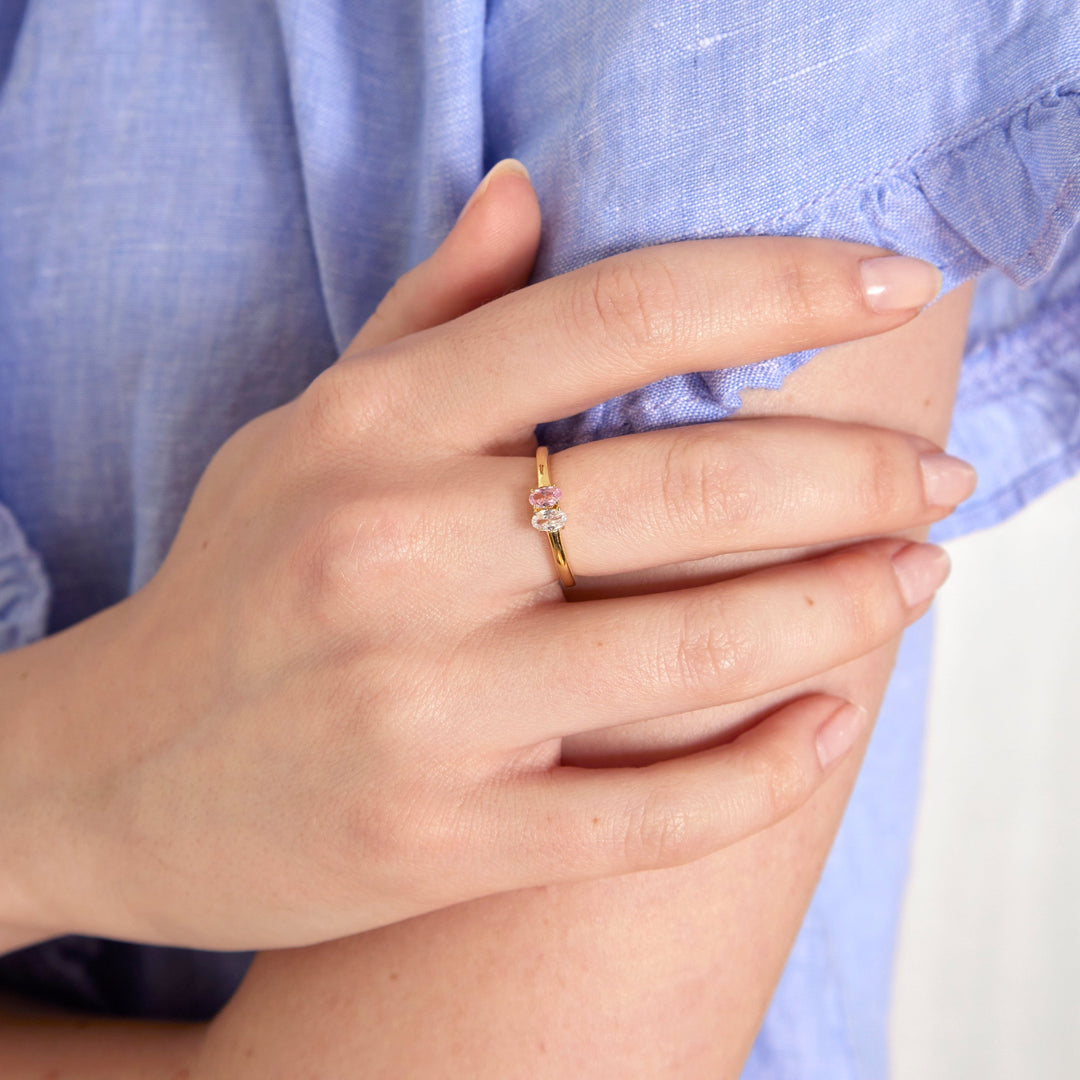 Petite 2 Stone Oval Birthstone Gold Ring