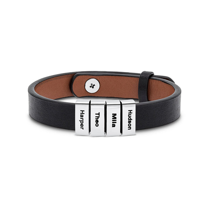 Men's Four Name ID Bar Leather Bracelet