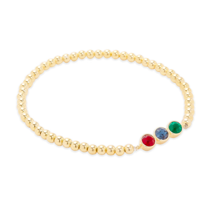 Three Stone Bezel Set Gold Birthstone Bead Bracelet