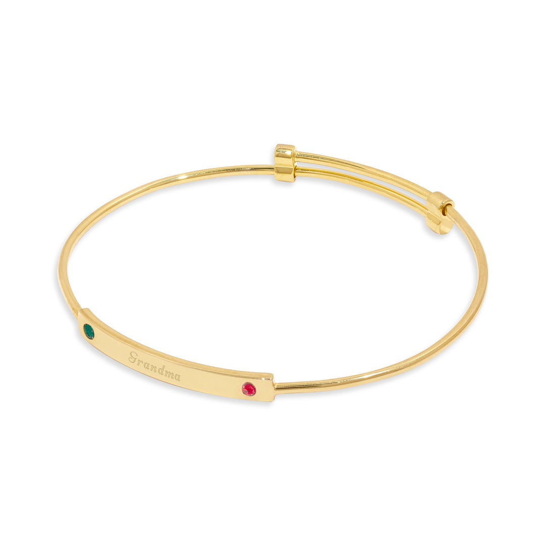 Engravable Gold Two Birthstone Bar Bangle Bracelet