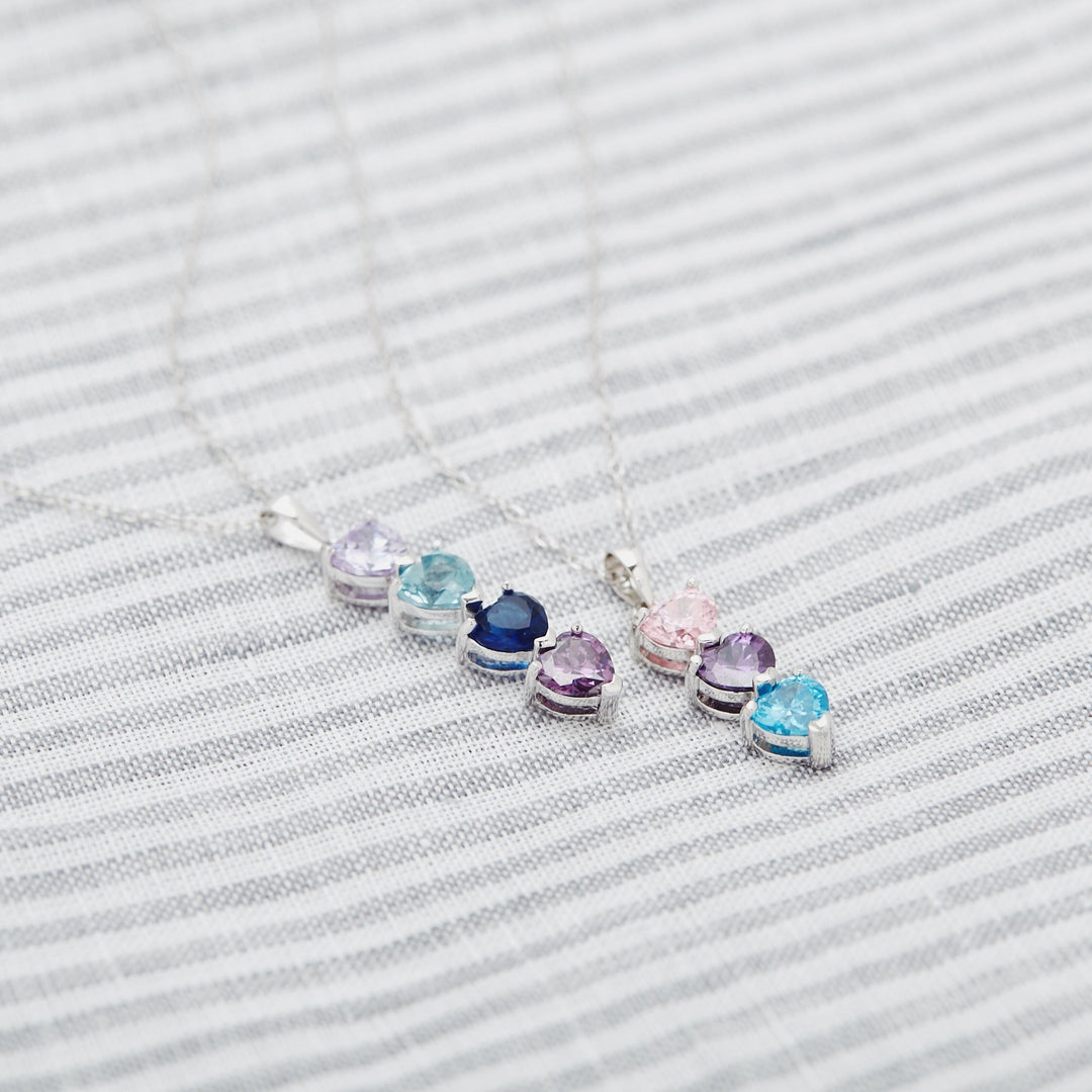 Personalized 4 Birthstone Heart Drop Necklace