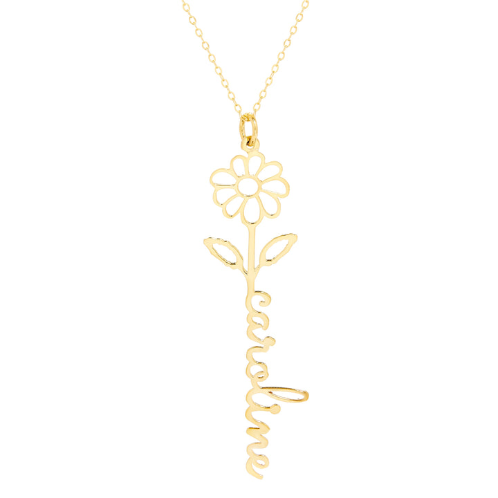 April Gold Birth Flower Name Necklace - Daisy