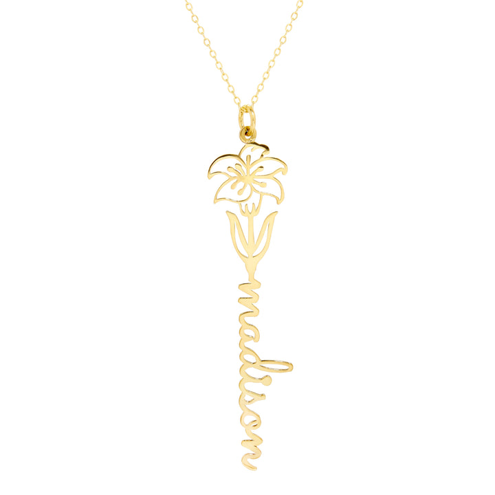 May Gold Birth Flower Name Necklace - Lily