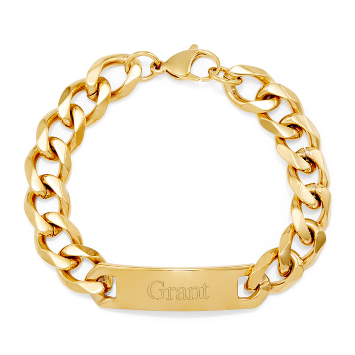 Engravable Men's Gold ID Curb Link Bracelet