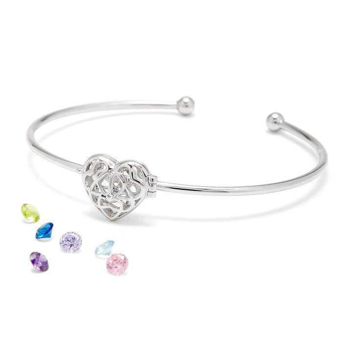 Interlocking Hearts 4mm Round Birthstone Cuff Bracelet