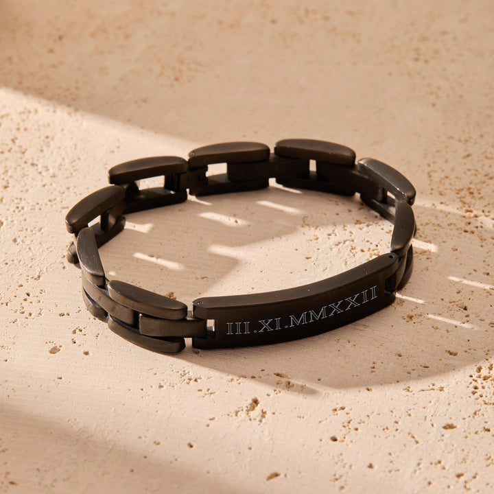 Men's Custom Roman Numeral Black Plate Bracelet