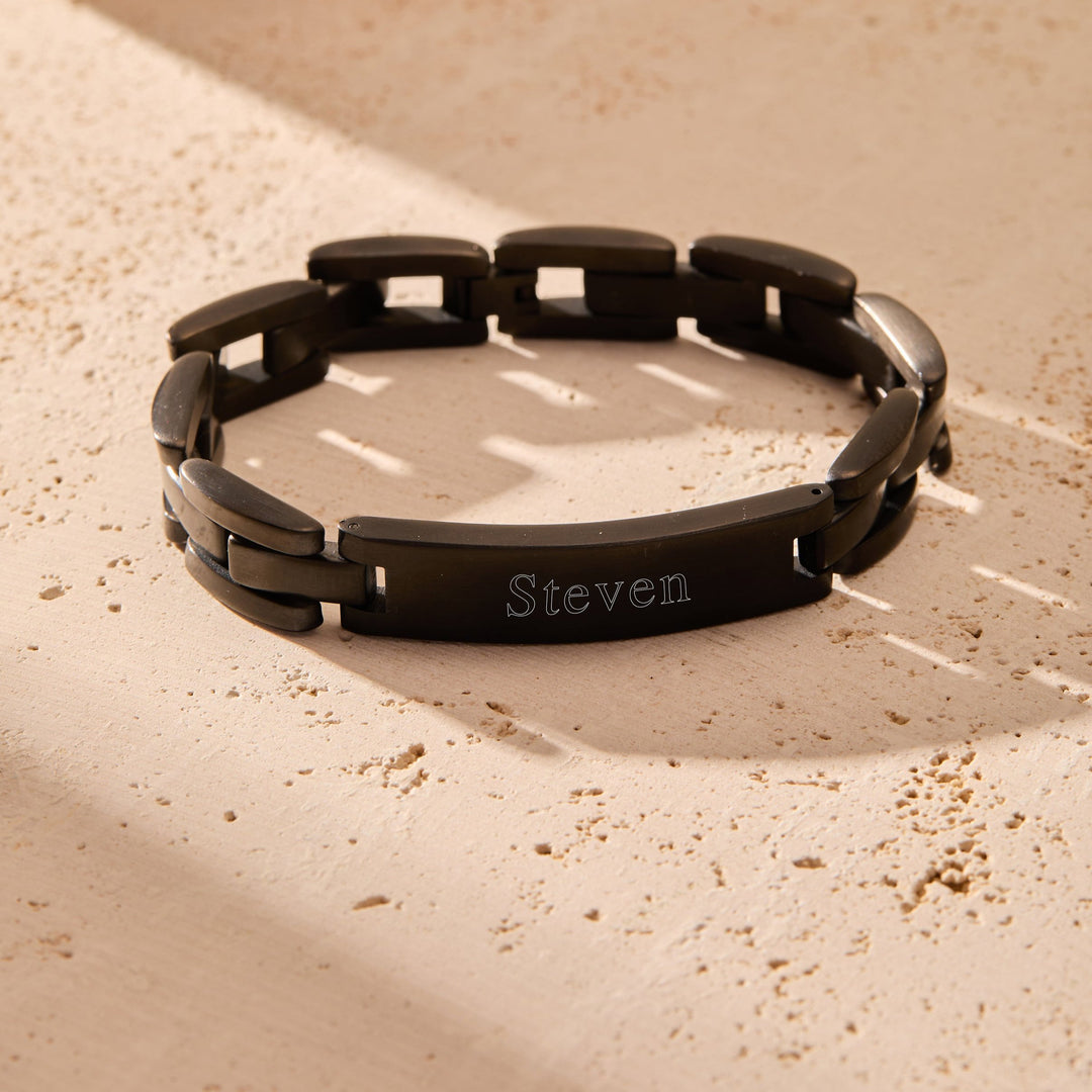 Men's Black Plate Stainless Steel ID Bracelet