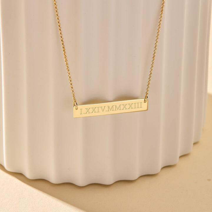 Roman Numeral Date Bar Necklace