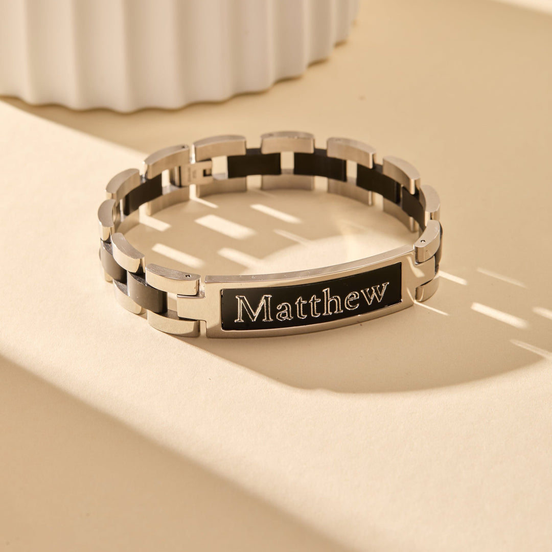 Black and Silver Steel Men's Engravble ID Bracelet