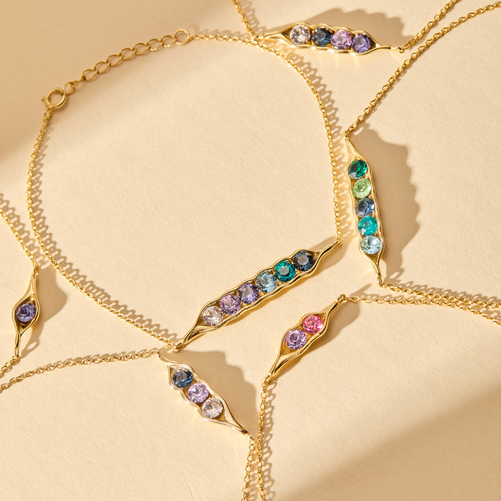 Four Birthstone Pea in a Pod Gold Bracelet