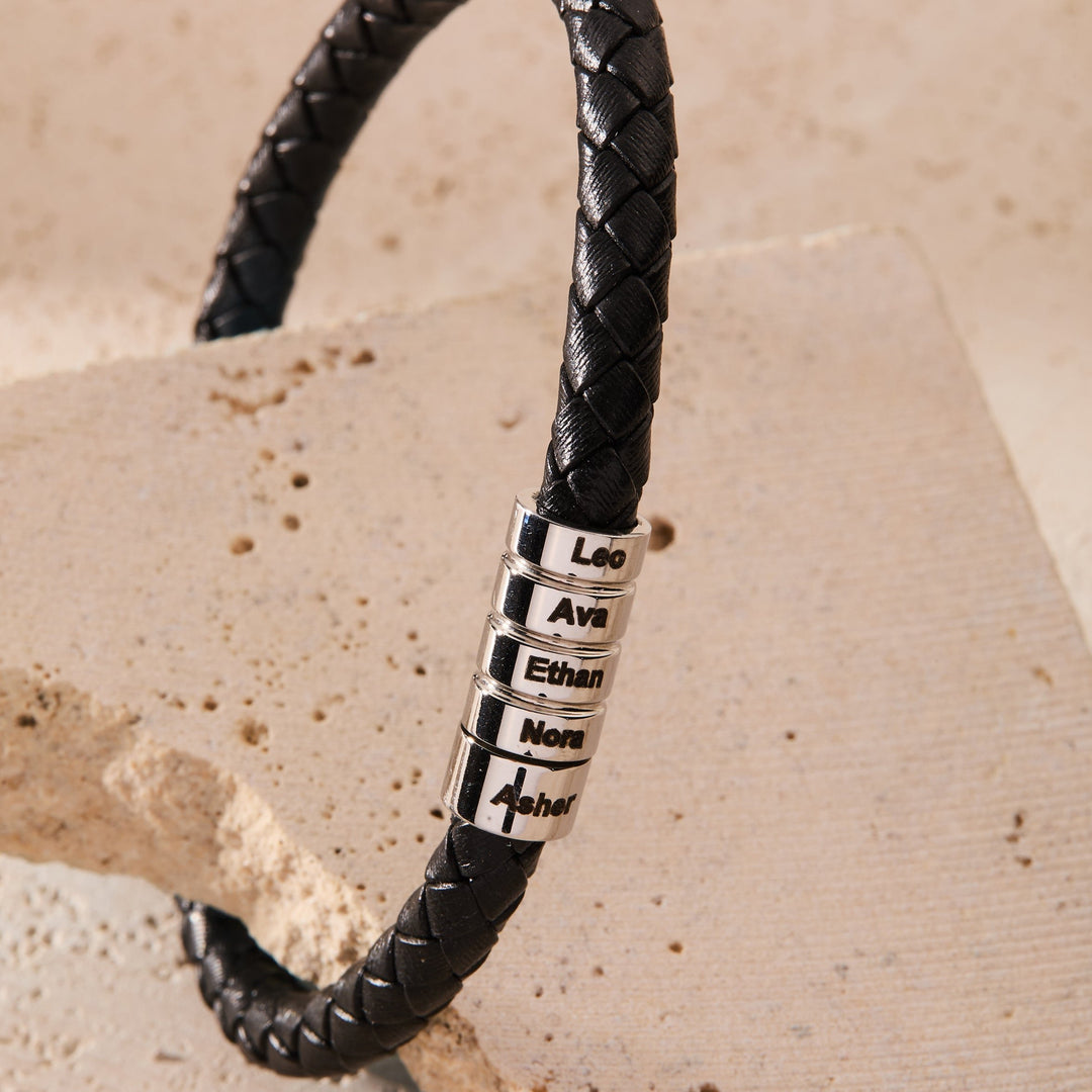 Men's Braided Leather Name Bracelet