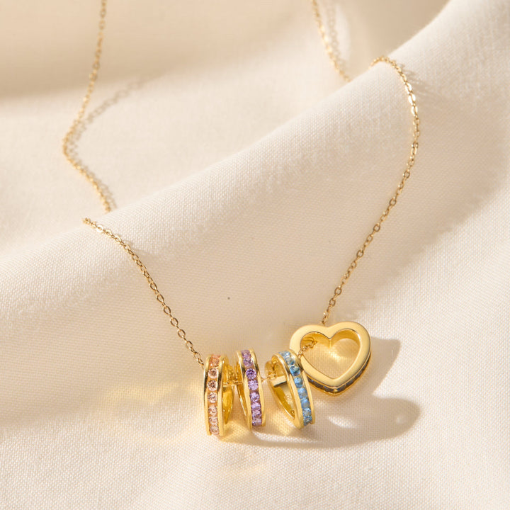 Personalized Stackable Birthstone Gold Eternity Heart Charm Necklace