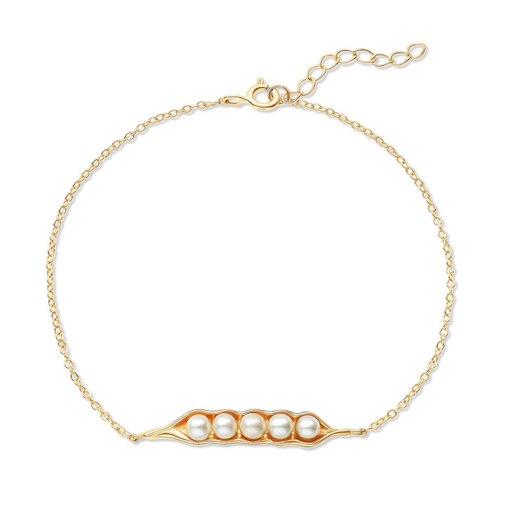 Gold Plated Five Peas in a Pod Pearl Bracelet