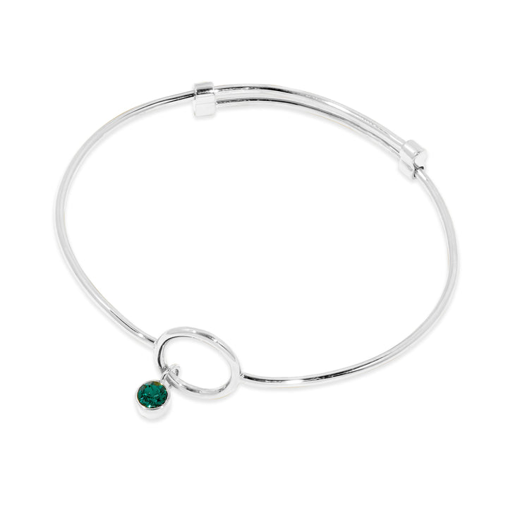 Custom Silver Birthstone Charm Bangle Bracelet