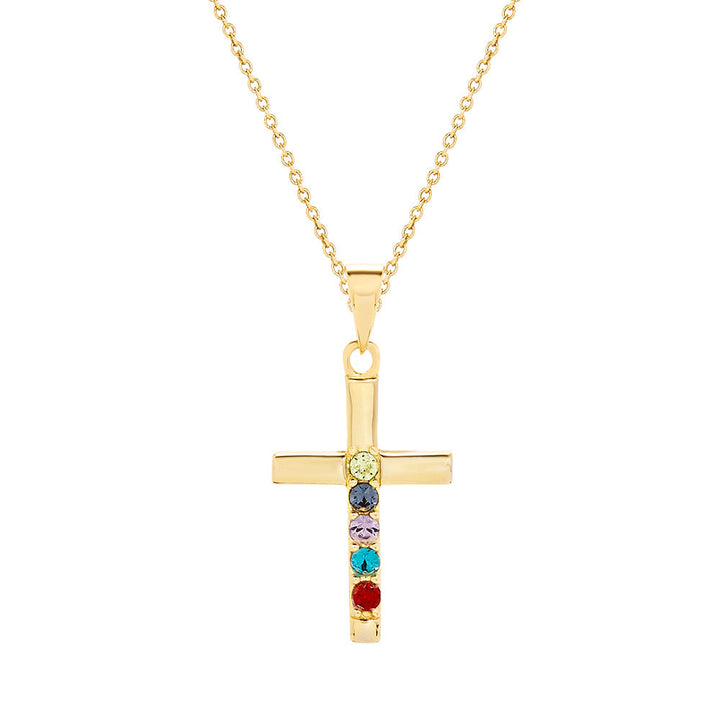 5 Stone Gold Cross Birthstone Pendant