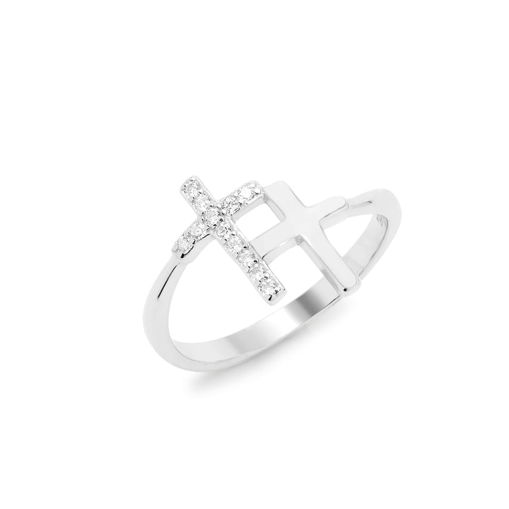 Sterling Silver CZ Double Cross Ring