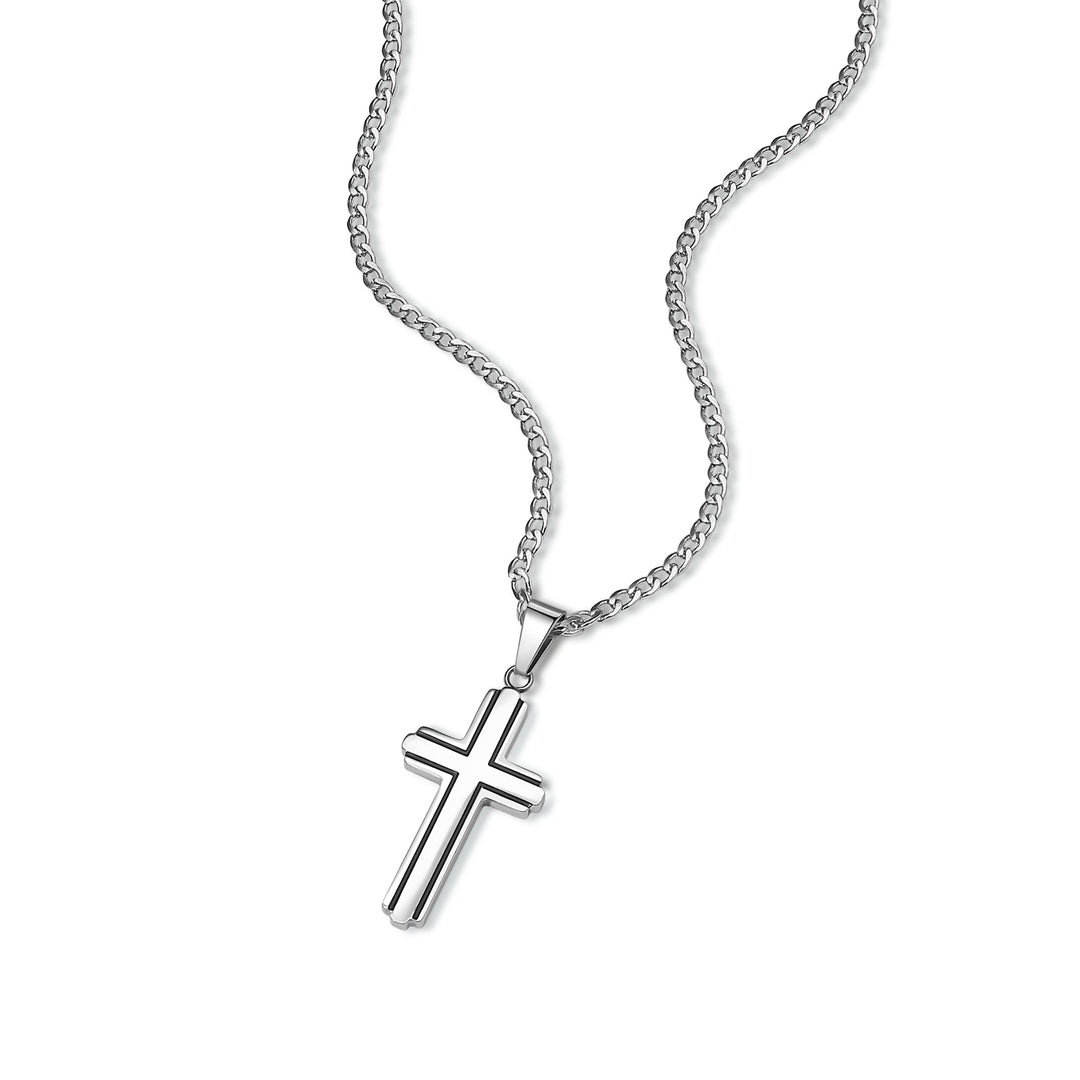 Men's Stainless Steel Black Inlay Cross Pendant