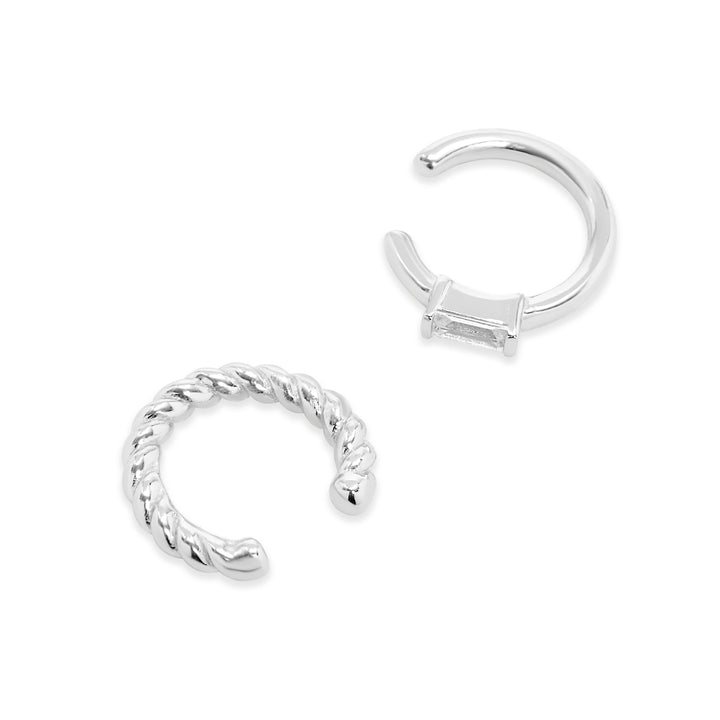 Sterling Silver CZ and Textured Ear Cuff Set