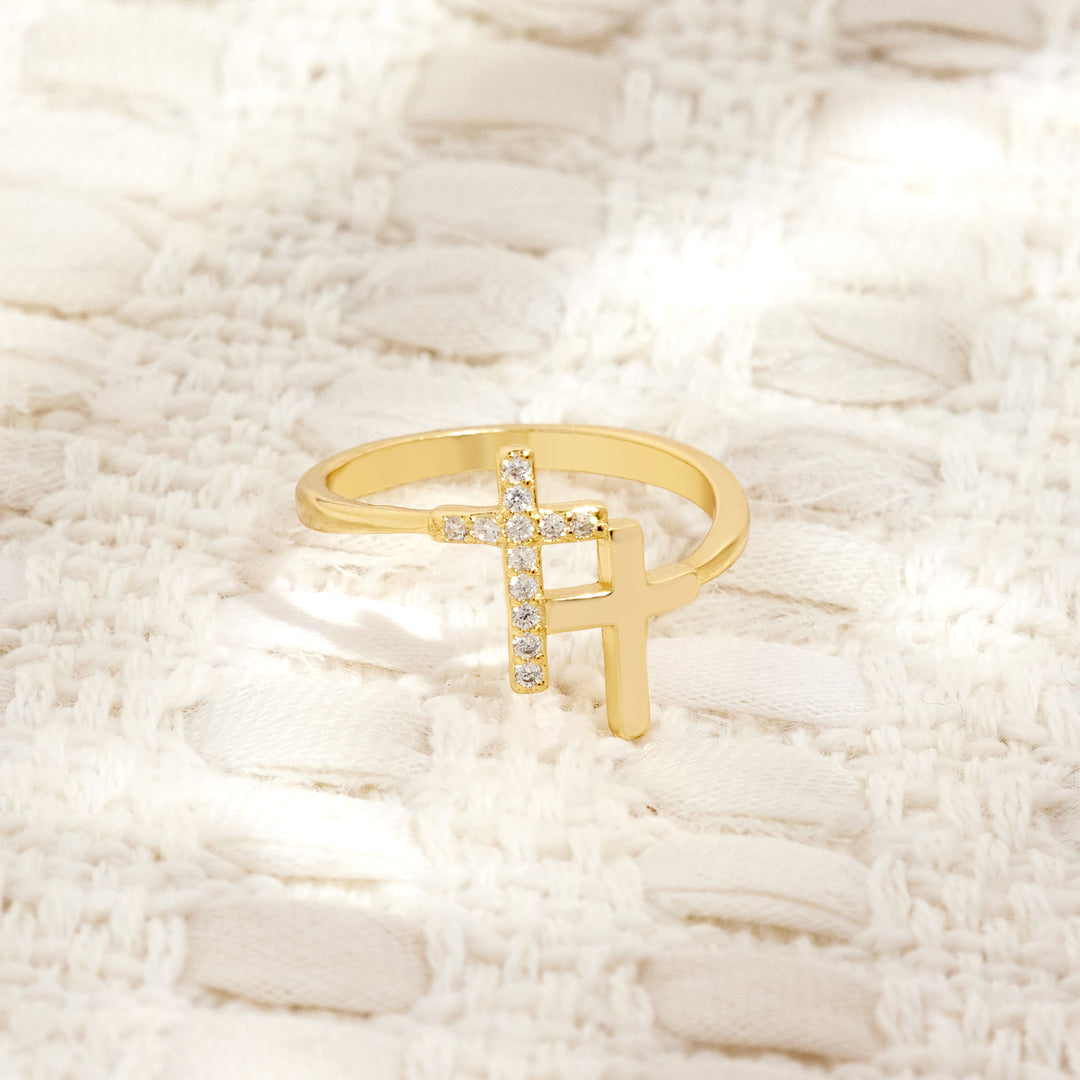 Gold Plated CZ Double Cross Ring