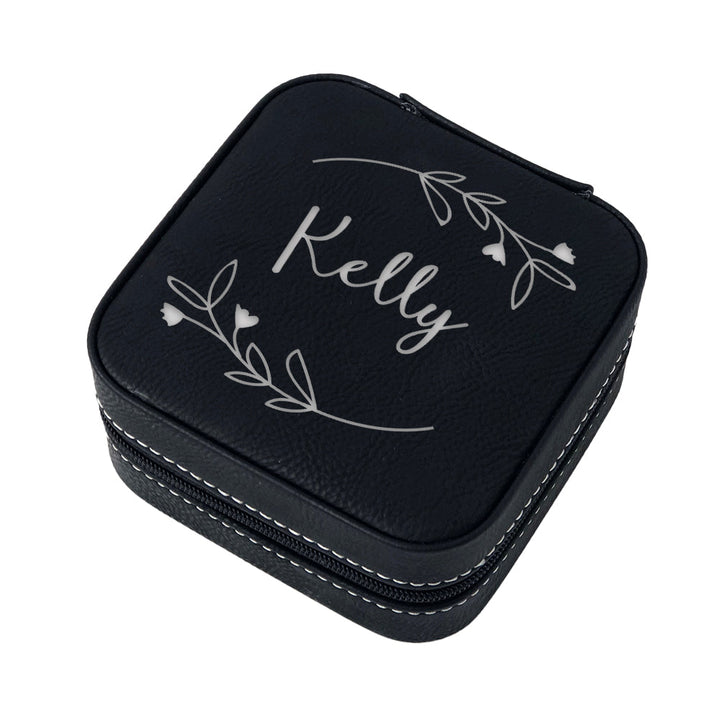 Black Name Leatherette Travel Jewelry Box