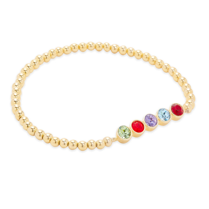 Five Stone Bezel Set Gold Birthstone Bead Bracelet