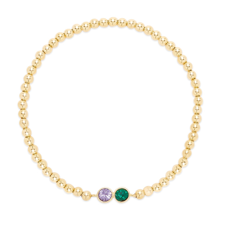 Two Stone Bezel Set Gold Birthstone Bead Bracelet