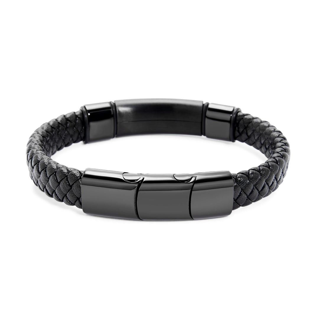 Men's Genuine Leather Matte Black ID Bracelet