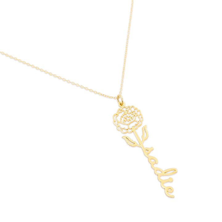 September Gold Birth Flower Name Necklace - Peony